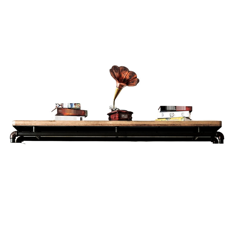 Console de style industriel en métal, structure en bois et en métal, structure inspirée du tuyau, finition de ton naturel, 67,53 po de long, 40 lb de poids, 13,78 de large,