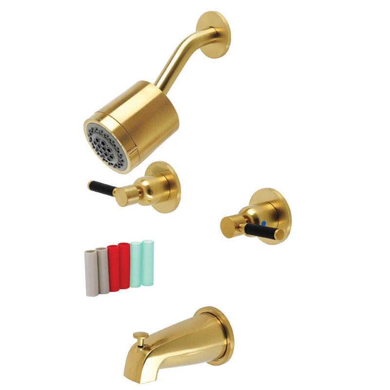 Robinet de baignoire et douche à double poignée Kingston Brass Kaiser, Laiton brossé
