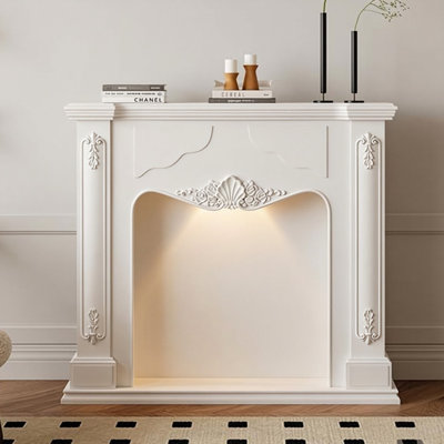 White Manufactured Wood Freestanding Fireplace