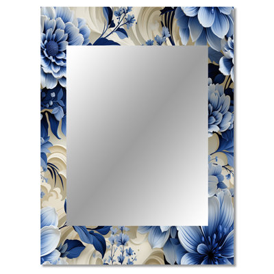 Jorgensen Romantic Cobalt Blue Swirls Victorian Pattern - Floral Unique Mirror, Floral Large Wall Mirror, Printed Metal Art
