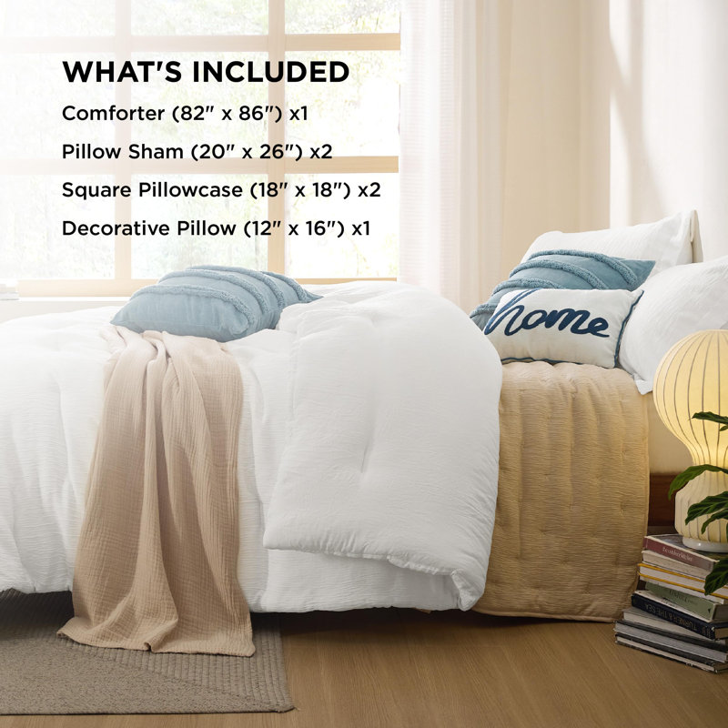 Bedsure Tufted Pattern Design Bed In A Bag, Full Comforter + 5 Additional Pieces, White
