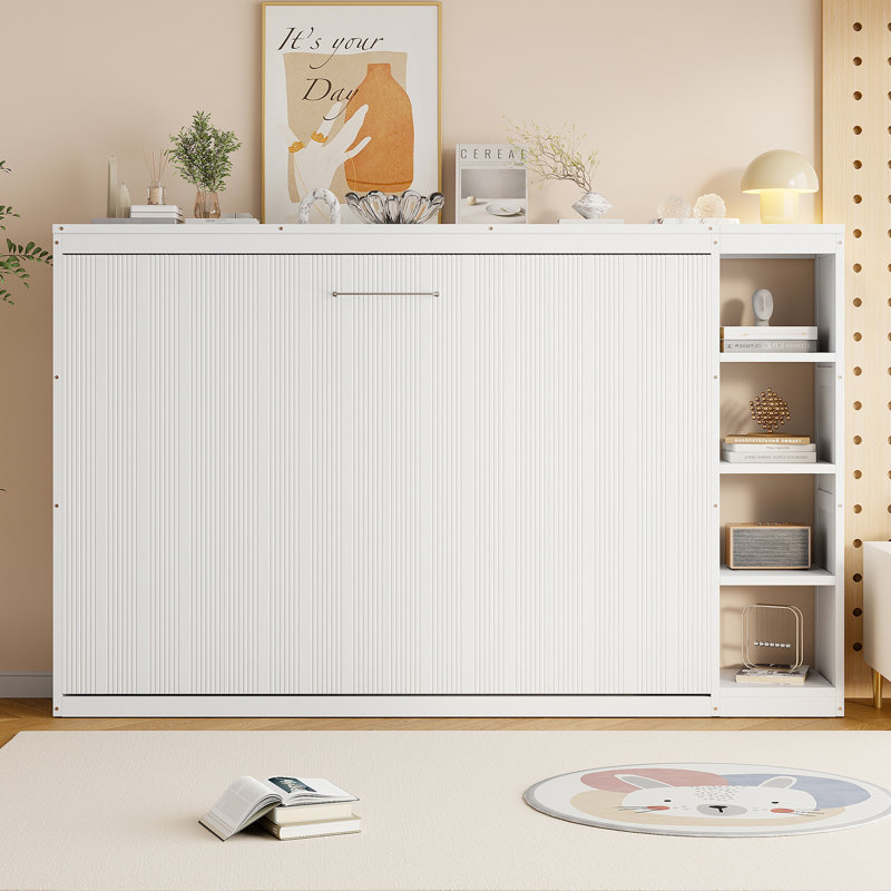 Lit escamotable avec bibliothèque Murphy, blanc, Blanc, Double