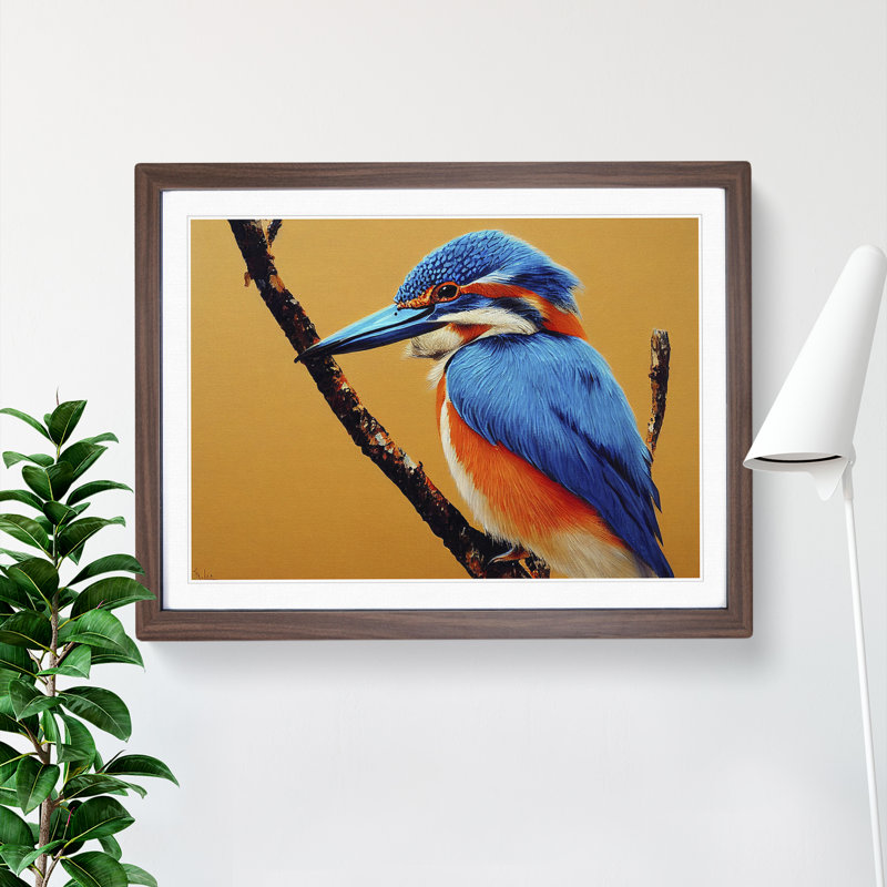 Blessed Kingfisher Bird - Single Picture Frame Print, Walnut, 46cm H x 64cm W x 2cm D