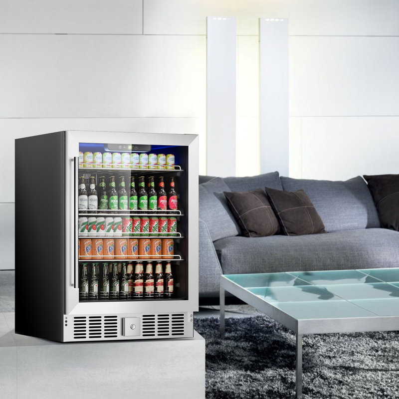 Beverage Refrigerator Cooler, 166 Can/5.3 Cubic Feet Mini Fridge With Glass Front Door, Digital Display Small Refrigerator With Adjustable Shelves For Soda, Beer Or Wine