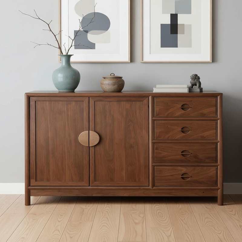 Buffet de rangement rétro en bois massif, H 35,43 po x l 62,99 po x P 15,74 po