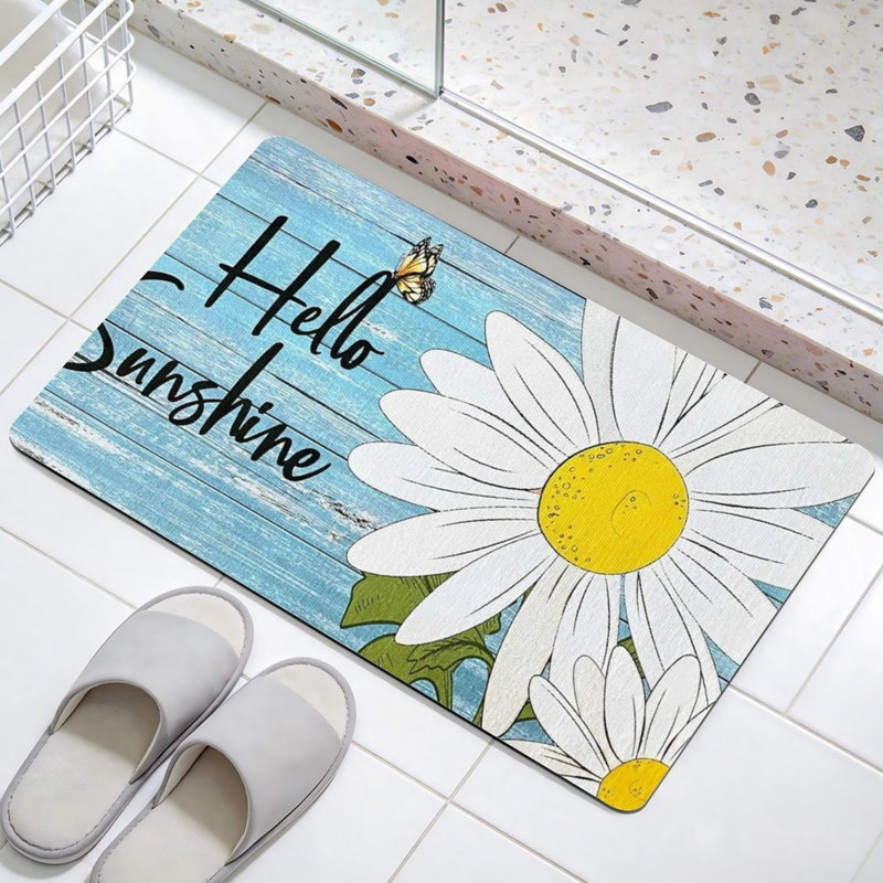Tapis bleu / blanc Hello Sunshine Daisy, 24 po x 36 po