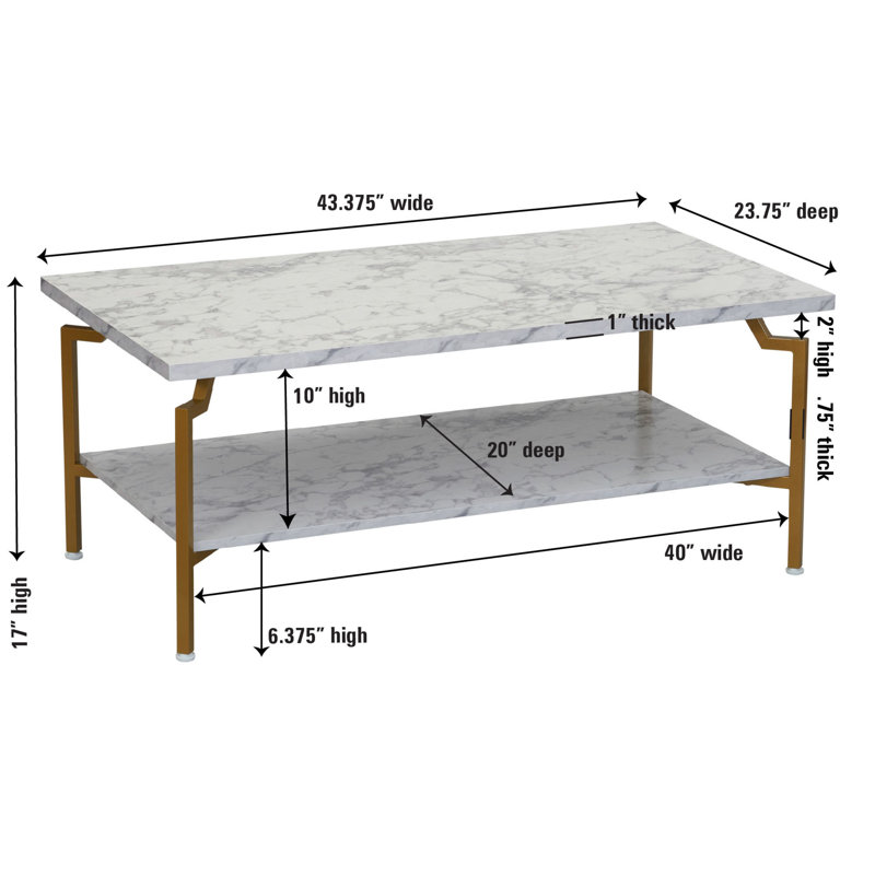 Pattiann Coffee Table, White Top/Gold Base