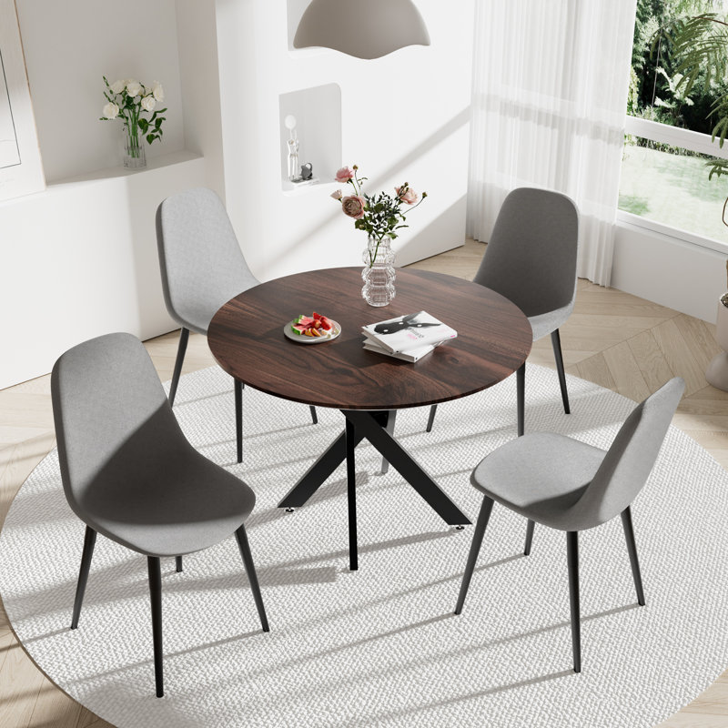 5 - Piece Round MDF Top Dining Set, 30"H x 36"L x 36"W, Brown, Dark Gray