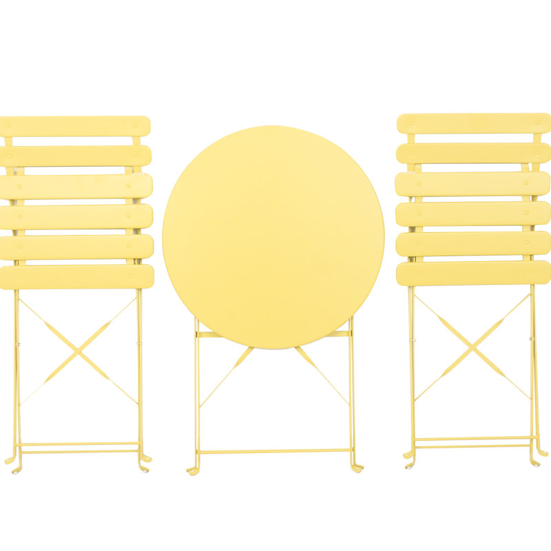 3 Pieces Patio Bistro Balcony In Yellow, Metal Chair Table, Robust Rust- Frame, Foldable For Space Saving, Easy To Install, Cushions Yellow  3 Pcs , Fashionable And , Convenience, Clean, Fade Included