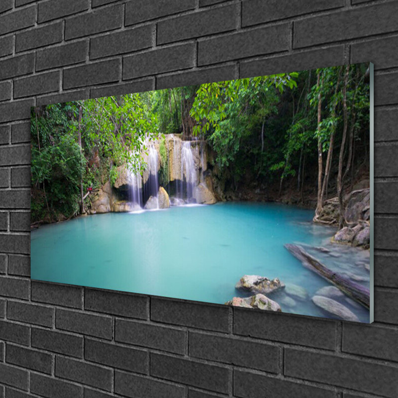 Nature Waterfall Forest Lake 1 Piece Wall Art on Glass