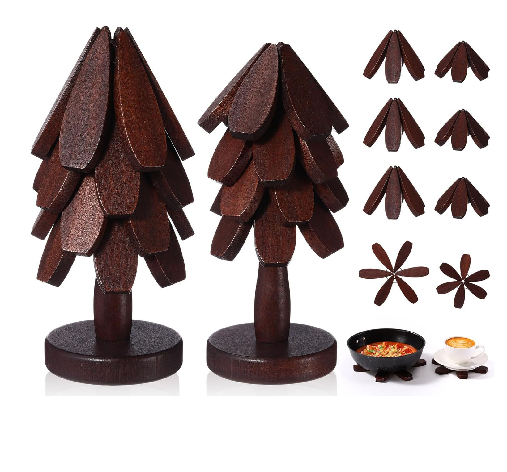 Sous-Plat En Bois Pliable Forme Arbre - Ensemble 3 Dessous-de-Plat Résistants à La Chaleur