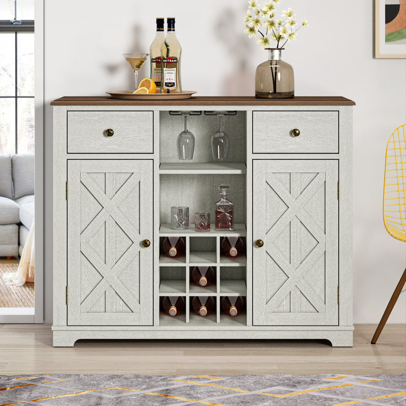 Swavar 47'' Wine Bar, Saw Cut-off White