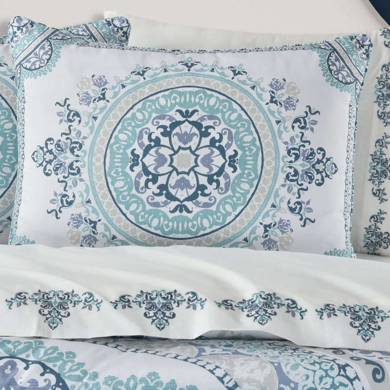 California King Blue and White Reversible Comforter Set