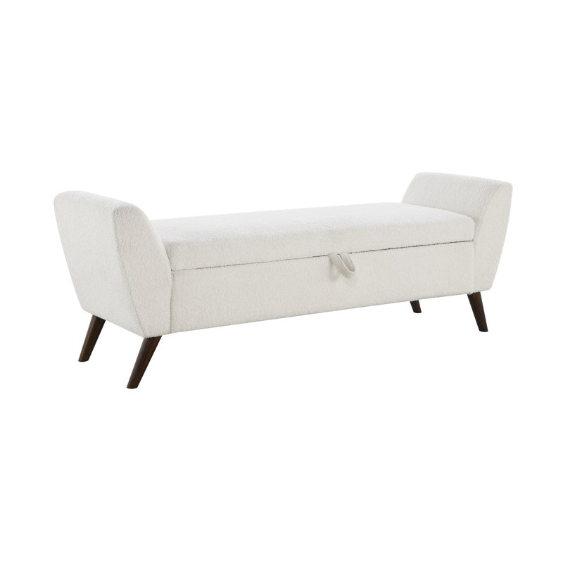 Banc de rangement 60 po Mid-Century, Cream, Dark Brown Wood