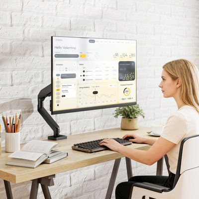 Full Motion Gas Spring Monitor Arm For 17-35 Inch Screens, Height Adjustable Desk Mount With Vesa 75x75/100x100, 22 Lbs Capacity