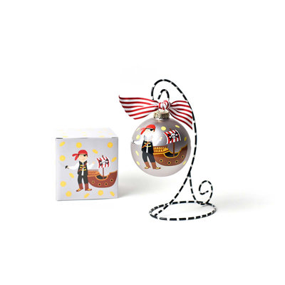 Ornement en verre pirate 100 mm avec support ornement noir et blanc