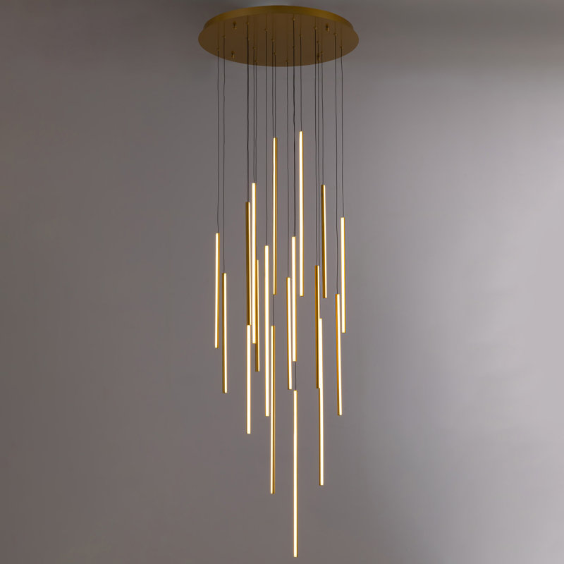 Luminaire suspendu moderne en forme de lustre à DEL or 18 lumières avec hauteur réglable pour escalier