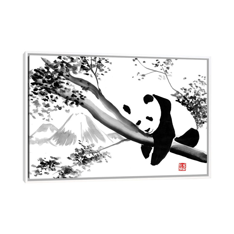 Panda's Tree by Péchane - Print on Canvas, 152.5 cm H x 101.5 cm W, White Framed