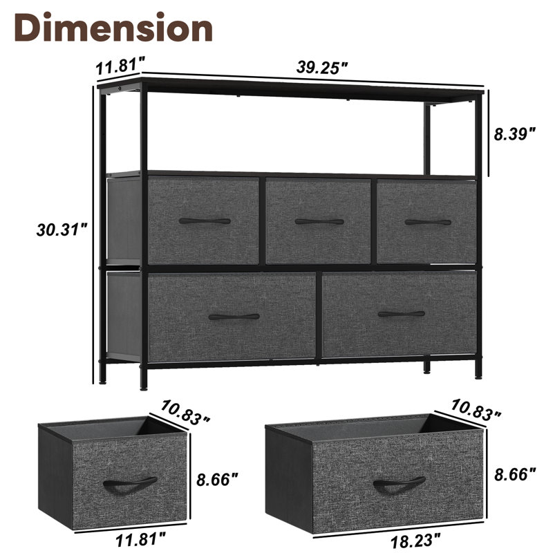 5 Drawer Storage Drawer, Gray
