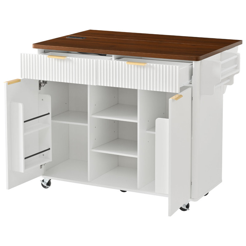 52" Fluted Kitchen Island With Drop Leaf