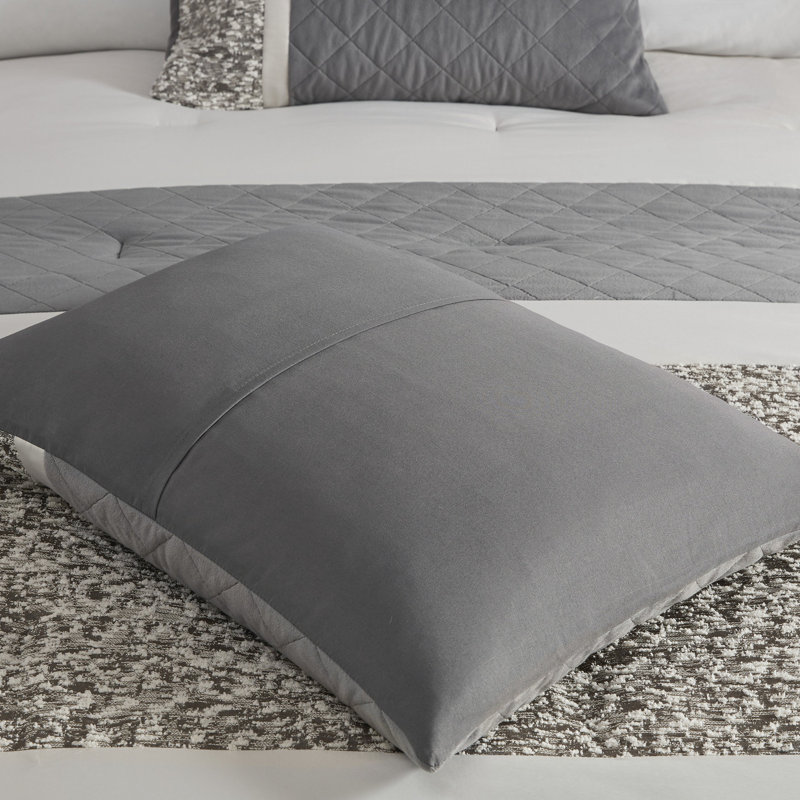 Édredon très grand / très grand pour très grand lit, rayures texturées, coussins 5 pièces avec coussins décoratifs - très grand, charmeuse, vison, revers en microfibre, rembourrage