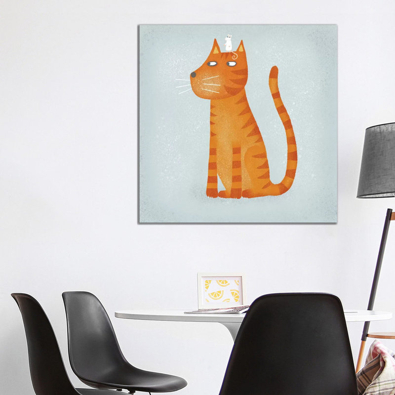 Chat roux avec souris par Nic squirrell-impression d’art graphique, H 37 po x l 37 po x P 1,5 po, Toile tendue, Pas de tapis