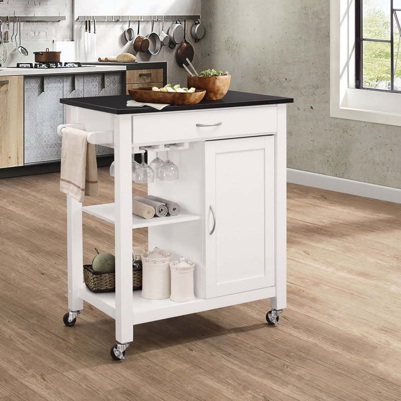 Chariot de cuisine noir et blanc avec 1 armoire