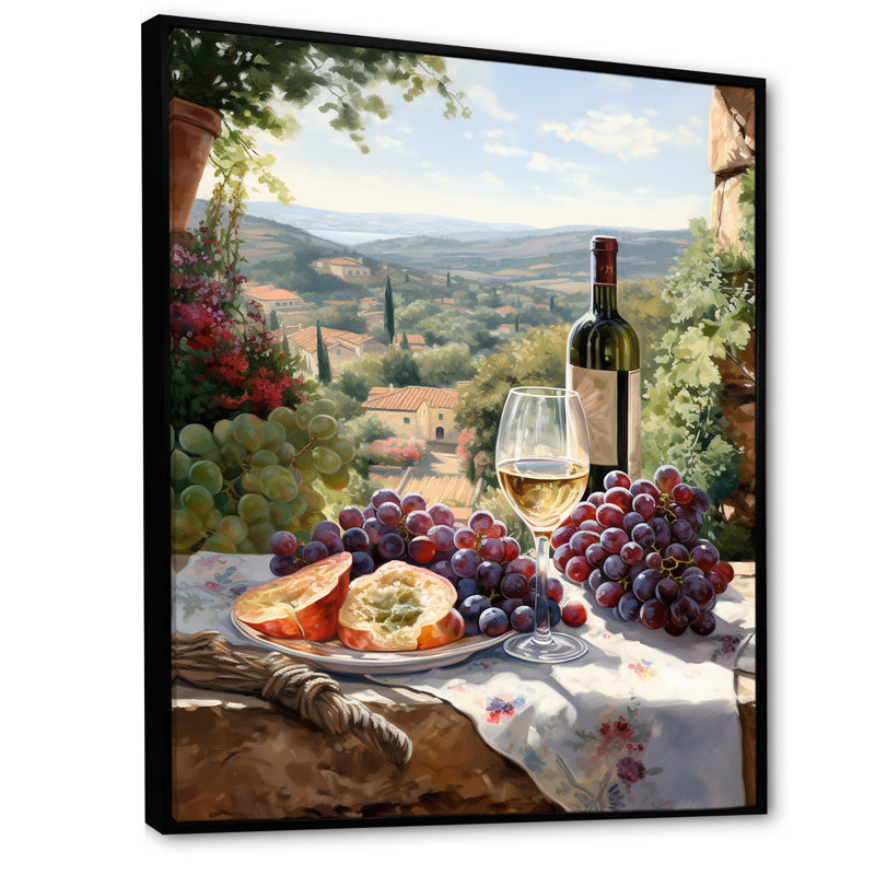 " Vineyard Romantic Charm Landscape I ", 44" H x 34" W x 1.5" D, Black Floater Framed