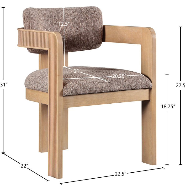 Chaise rembourrée Sacha Frink, Tissu texturé en lin brun, Naturel