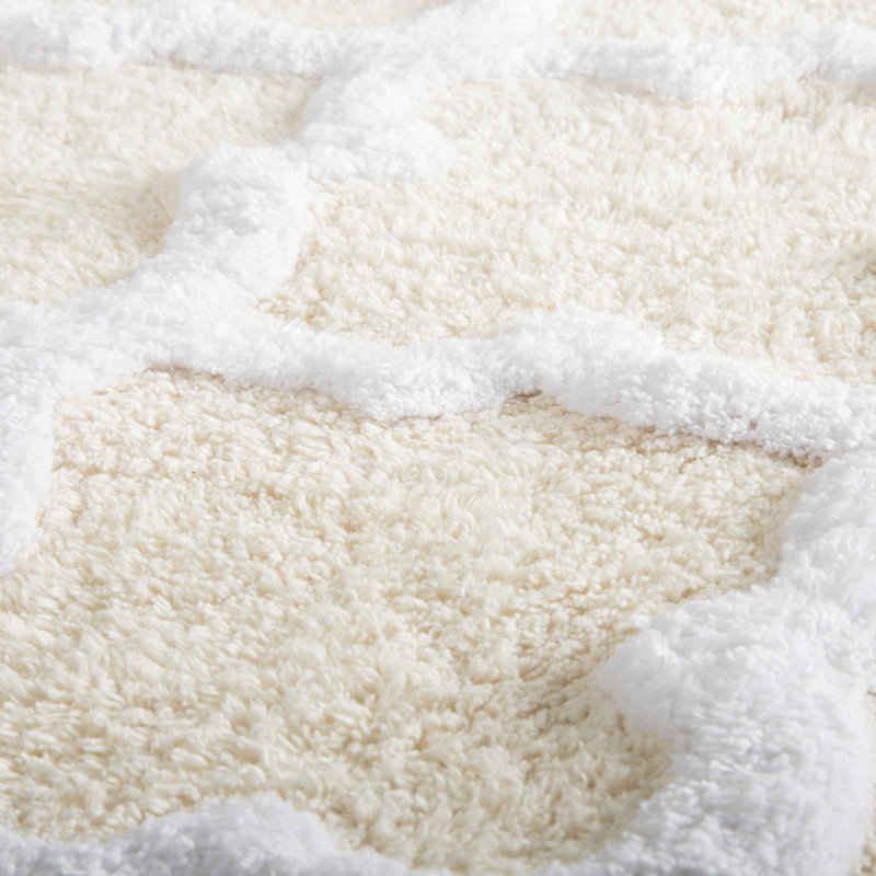 Freja 2PC Cotton Bathroom Rug Set - Bath Mat Set with Trellis Pattern and Non-Slip Base, Bone
