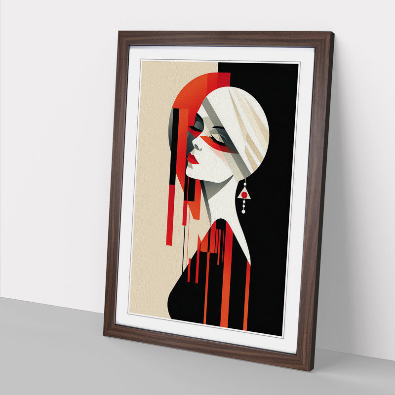 Minimalist Art Deco No.3 - Single Picture Frame Print on Wood, 34cm H x 25cm W x 2cm D, Walnut Framed