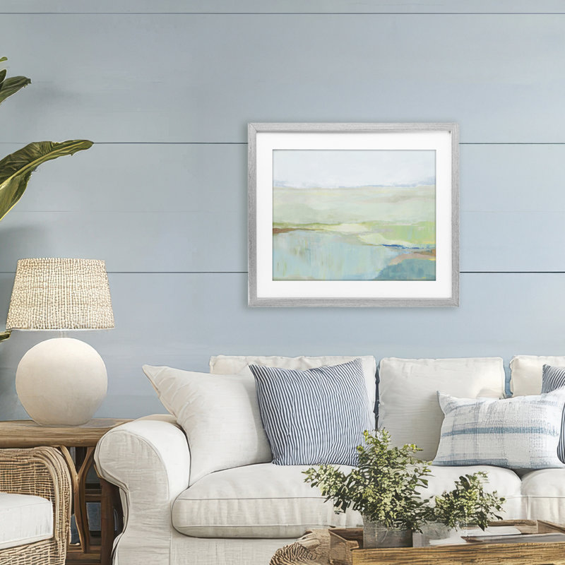 «Spring Glow Landscape», reproduction d'art sous verre encadrée par Ian C., Cadre de ferme gris, H 17 po x l 21 po