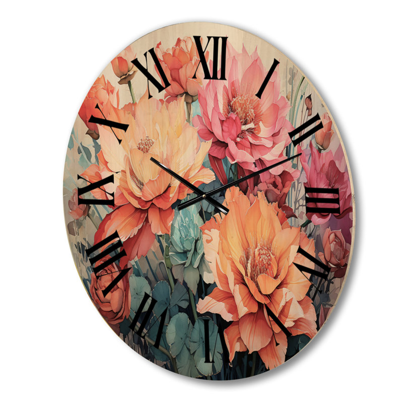 Très grande horloge murale Peach Green Cactus, Moyenne