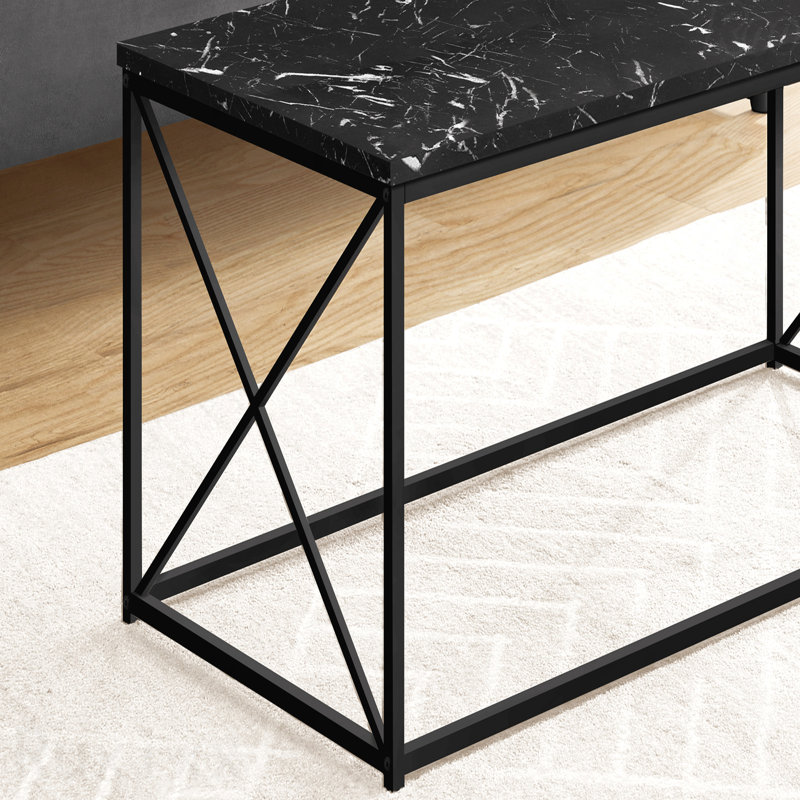 Contemporary Modern Rectangular Accent Cocktail Coffee Table 40"L Black Marble Look Laminate Black Metal, Black