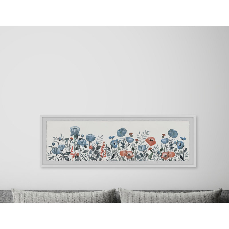 Blue Adorable Flowers - Single Picture Frame Panoramic Painting, 38cm H x 114cm W x 3.81cm D