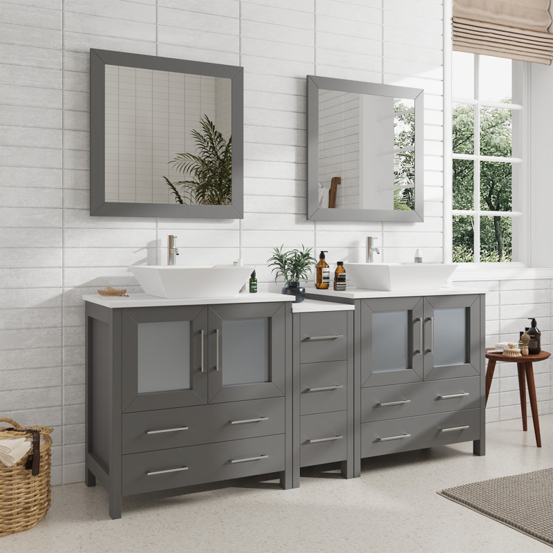  Framed 29.9" Double Bathroom Vanity Set with Mirror, Gray