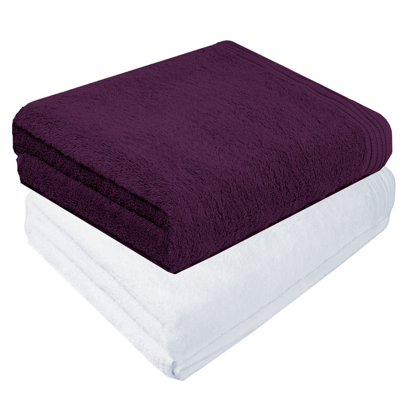 Lorena Midweight Bath Sheet, Plum/White