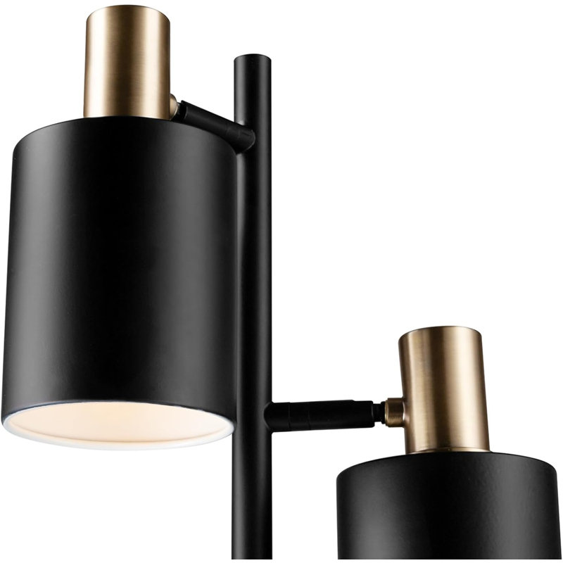 67" 3-Light Track Tree Floor Lamp With Matte Black Finish And Brass Accents