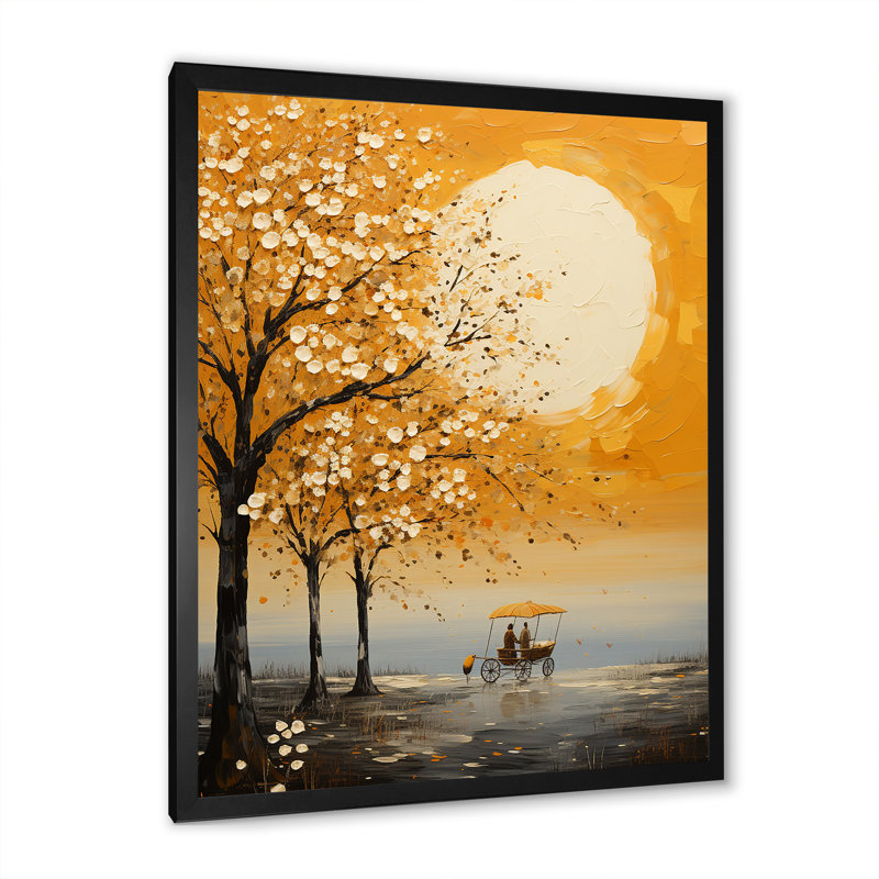 «Yellow Old Carriot Cart Melody» sur toile jaune, Cadre simple noir, H 32 po x l 24 po x P 1 po