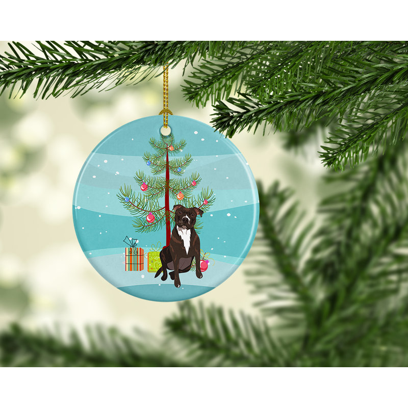 Ornement de Noël en céramique Pit Bull Brindle # 2, Pit Bull Brindle #2