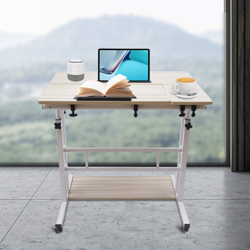 Bureau debout à hauteur réglable Kokaras, Chêne / Blanc