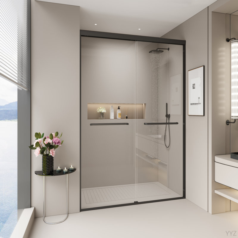 44-48 In. W X 72 In. H Double Sliding Shower Door, Semi-Frameless Bathroom Sliding Door With 1/4" (6Mm) Tempered Glass For Walk-In Shower