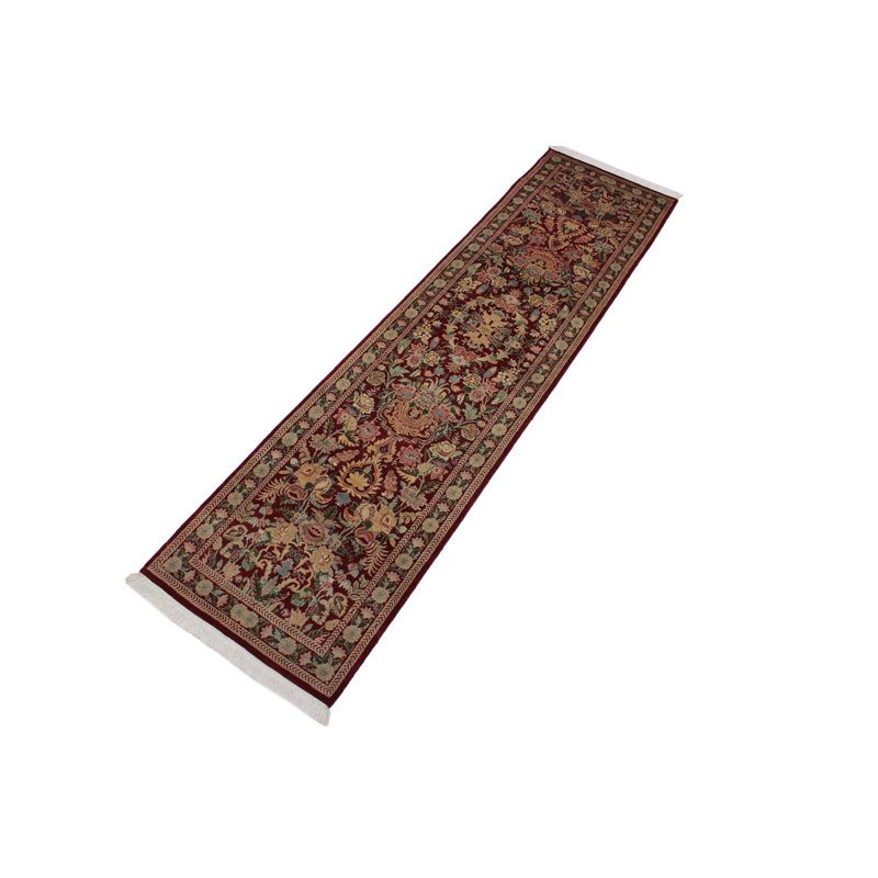 Tapis de couloir vert en laine noué à la main 2 pi 7 po x 10 pi 2 po Roca