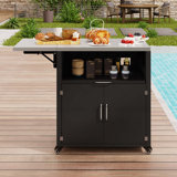 Outdoor Cabinet with Folding & Expandable Work Surfaces, Ample Storage Space, and Lockable Wheels