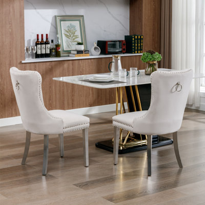 Modern Velvet Dining Chairs, Upholstered Tufted Dining Chair with Pull Ring, Accent Side Chairs for Living Room