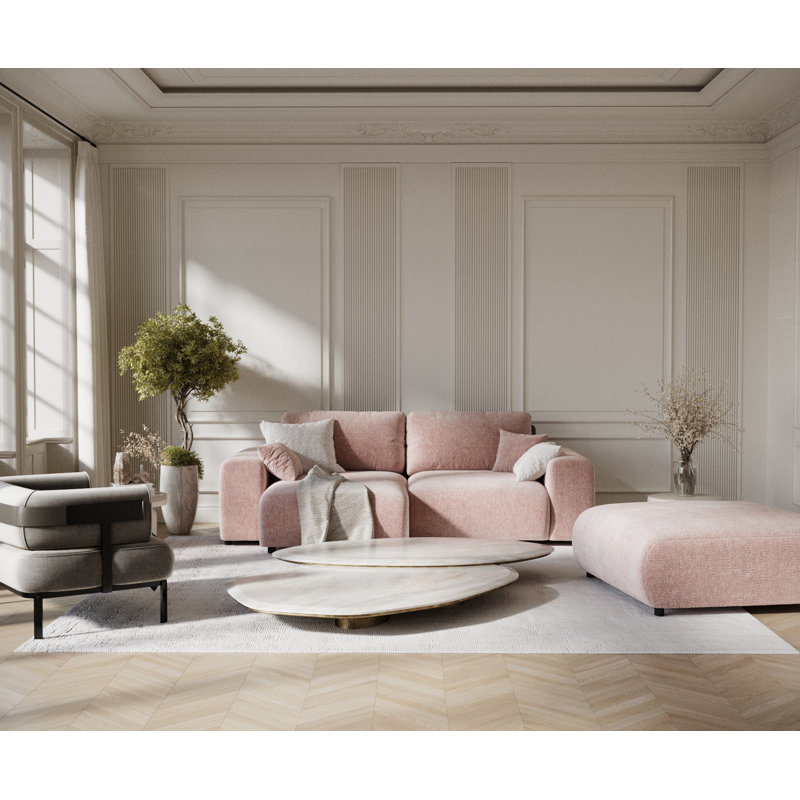Corner Sofa with square arms, Pink Chenille