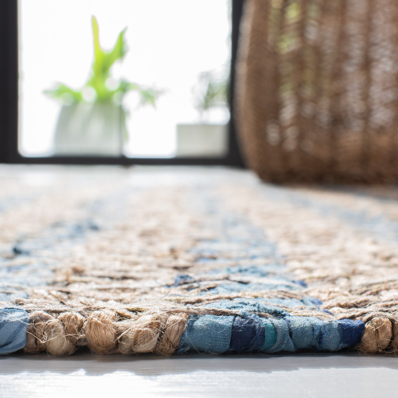 Handwoven Blue and Natural Jute Striped 3' x 5' Area Rug