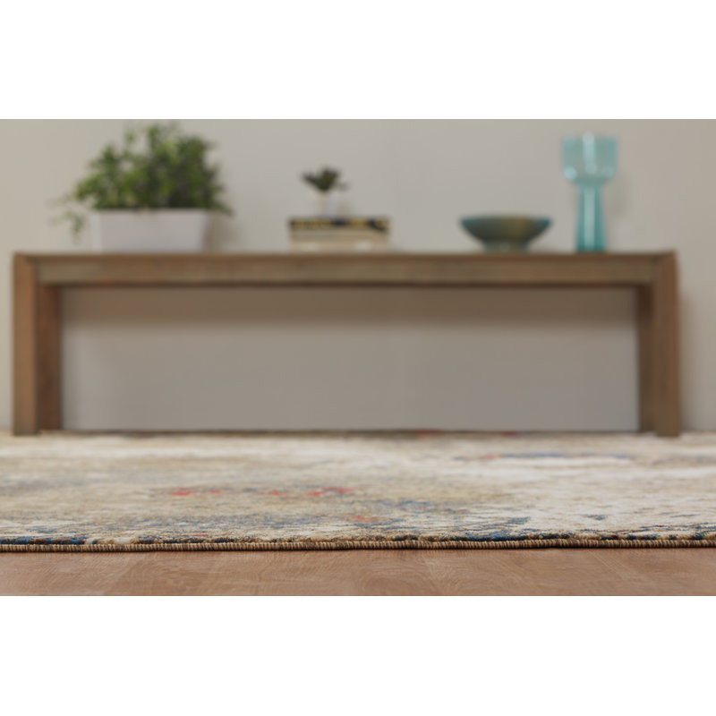 Desert Abstract Area Rug in Ivory, Square 6'