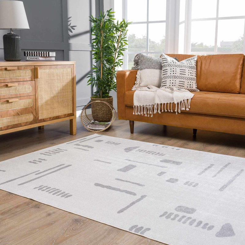 Tapis crème abstrait lavable à la machine Kaamini, Tapis de couloir 2 pi 7 po x 7 pi 3 po