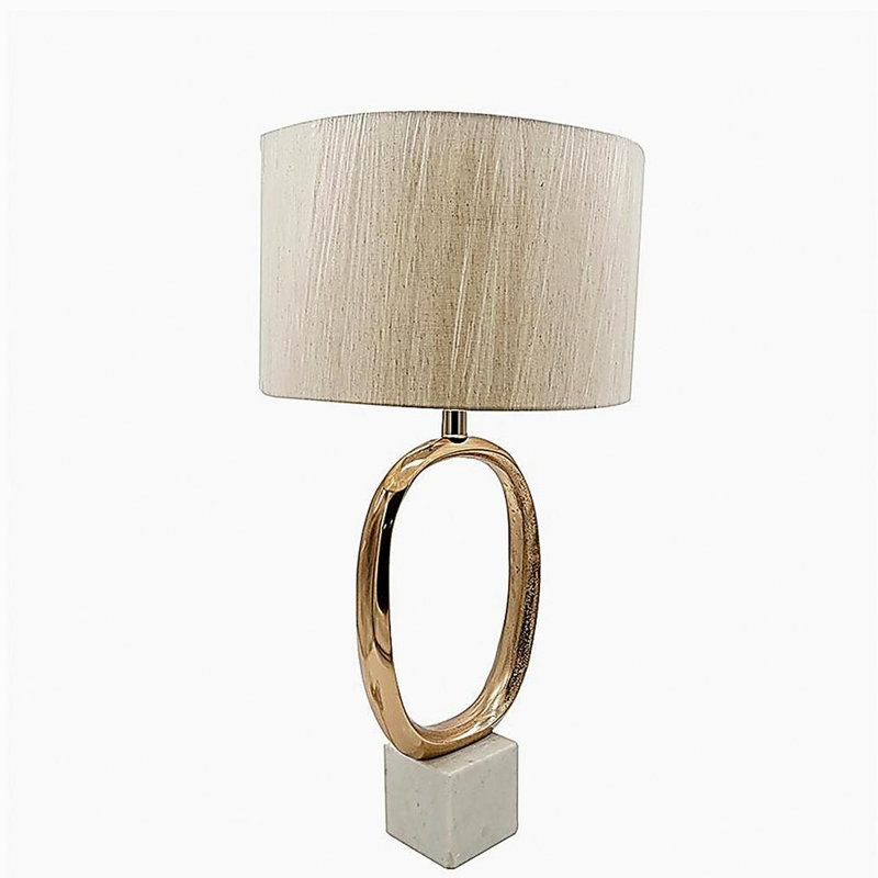 D14x28,5 "Lampe de table ovale en métal découpé avec abat-jour en lin crème